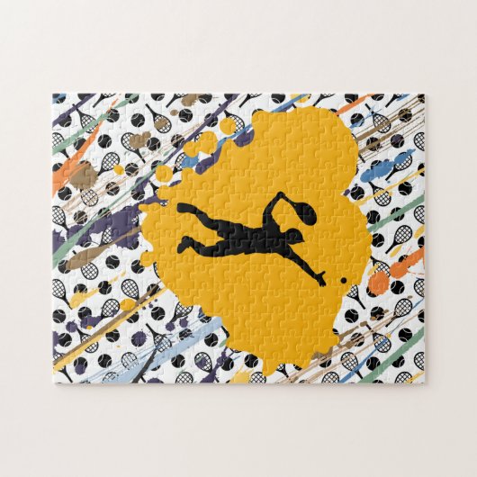 Abstrakte Tennis Art Rackets Balls & Players Coach Puzzle (Horizontal)