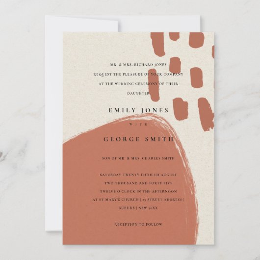 ABSTRAKTE TERRACOTTA KRAFT SCANDI WEDING INVITE DANKESKARTE (Vorderseite)