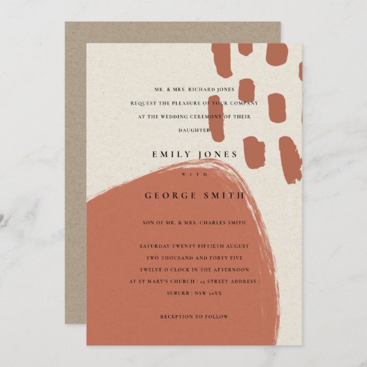 ABSTRAKTE TERRACOTTA KRAFT SCANDI WEDING INVITE DANKESKARTE (Vorne/Hinten)