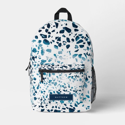 Abstrakte Terrazzo Mosaic Navy & Light Blue School Bedruckter Rucksack (Vorderseite)