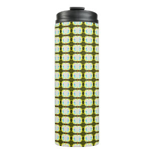 abstrakte Textur, farbenfrohes Gingham-Muster, mod Thermosbecher