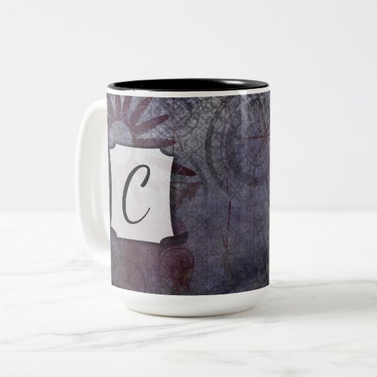 Abstrakte Textur mit Coolen Farben und Monogramm Zweifarbige Tasse (Vorderseite Links)