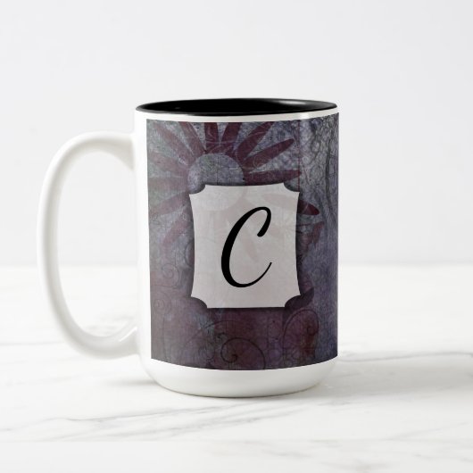 Abstrakte Textur mit Coolen Farben und Monogramm Zweifarbige Tasse (Links)