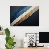Abstrakte Texturierte Diagonale Blau Gold Poster (Heimbüro)