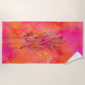 Abstrakte Tinte Art Pink Orange Bohemische Federn Strandtuch (Vorderseite)