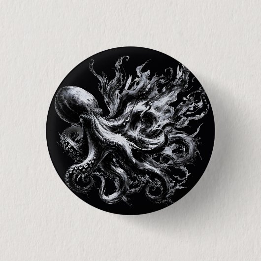 Abstrakte Tintenflüssigkeit Oktopus Kraken Button (Vorderseite)