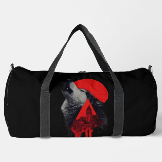 Abstrakte Trash Polka Heulender Wolf Duffle Bag (Vorderseite)