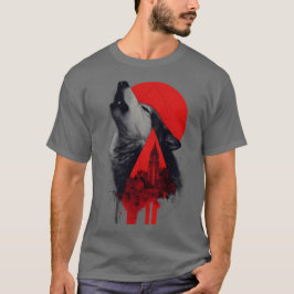 Abstrakte Trash Polka Heulender Wolf Stadtlandscha T-Shirt