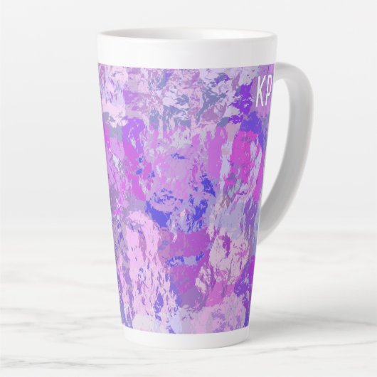Abstrakte trendige Camouflage Rosa Lila Blau Milchtasse (Rechte Ecke)