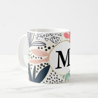 Abstrakte Tropenfarben-Collage mit Monogramm Kaffeetasse