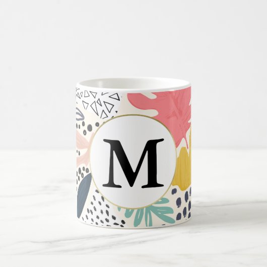 Abstrakte Tropenfarben-Collage mit Monogramm Kaffeetasse (Mittel)
