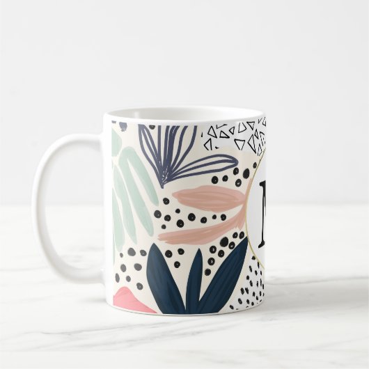 Abstrakte Tropenfarben-Collage mit Monogramm Kaffeetasse (Links)