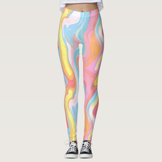 Abstrakte Tropffarbe Gestaltung pastellfarbene Leg Leggings (Vorderseite)
