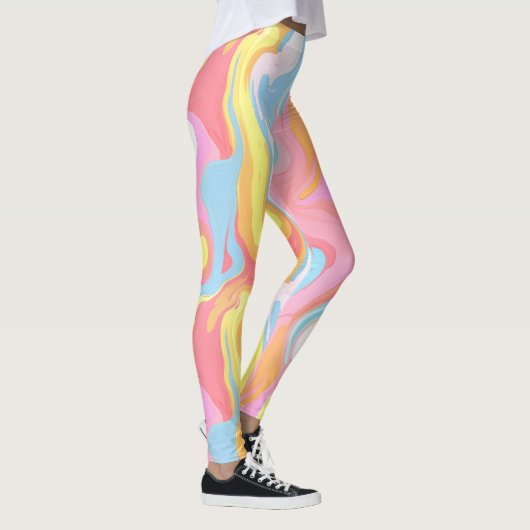 Abstrakte Tropffarbe Gestaltung pastellfarbene Leg Leggings (Rechts)