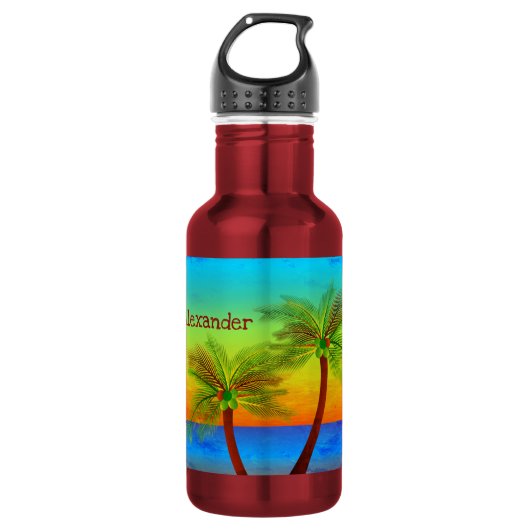 Abstrakte Tropical Life Palm Silhouette Hängematte Edelstahlflasche (Vorderseite)