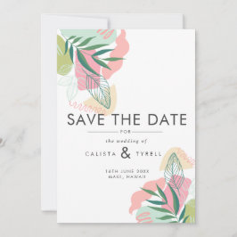 Abstrakte tropische Blätter Hochzeit Save The Date