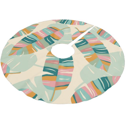 Abstrakte tropische Blätter: Moderne nahtlose Polyester Weihnachtsbaumdecke (Schrägansicht)