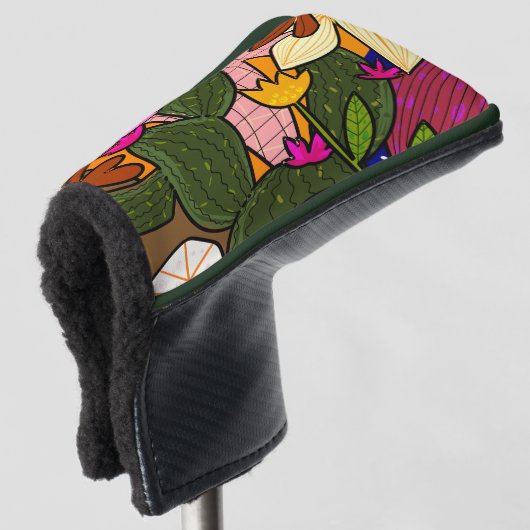Abstrakte tropische Blätter und Blume Golf Headcover (3/4 Vorderseite)