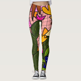 Abstrakte tropische Blätter und Blume Leggings