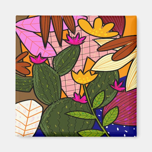Abstrakte tropische Blätter und Blume Magnet (Vorne)