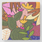 Abstrakte tropische Blätter und Blume Steinuntersetzer (Vorderseite)