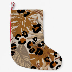 Abstrakte tropische Blätter und Grunge-Leoparden Kleiner Weihnachtsstrumpf