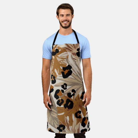 Abstrakte tropische Blätter und Grunge-Leoparden Schürze (Getragen)