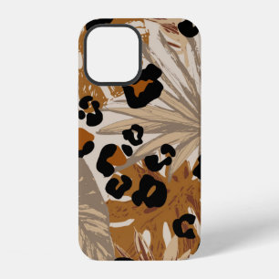 Abstrakte tropische Blätter und Grunge-Leoparden-T iPhone 12 Hülle