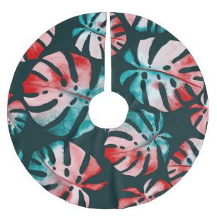 Abstrakte tropische Blätter, Wasserfarbe Hell. Polyester Weihnachtsbaumdecke
