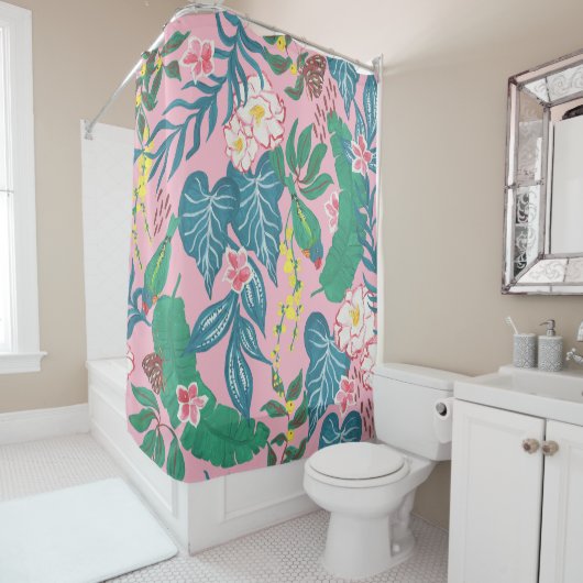 Abstrakte tropische Blume, Guache Malmuster Duschvorhang (Beispiel)