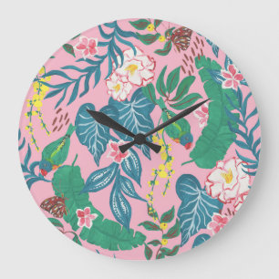 Abstrakte tropische Blume, Guache Malmuster Große Wanduhr