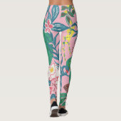 Abstrakte tropische Blume, Guache Malmuster Leggings (Rückseite)