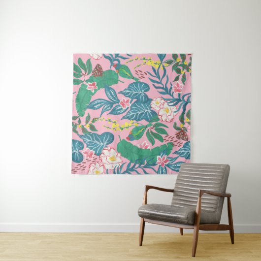 Abstrakte tropische Blume, Guache Malmuster Wandteppich (Beispiel (Horizontal))