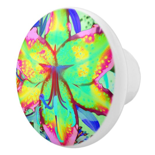 Abstrakte tropische Blütenrosa Lilie Keramikknauf (Rechts)