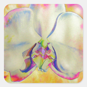 Abstrakte tropische bohroorchid-Aquarellmalerei Quadratischer Aufkleber