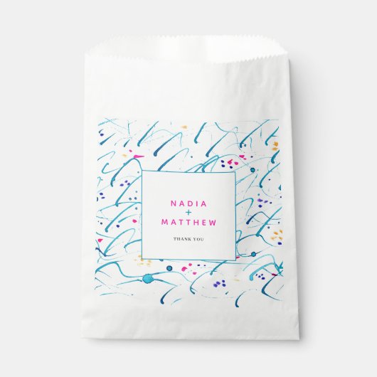 Abstrakte tropische flache Wellen Rosa Aqua Hochze Geschenktütchen (Vorderseite)