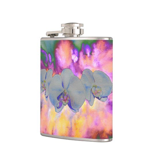 Abstrakte tropische Orchideen Flachmann (Links)