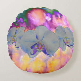Abstrakte tropische Orchideen Rundes Kissen