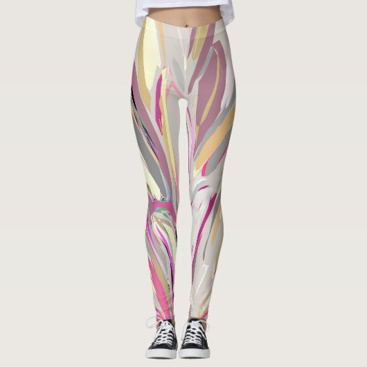 Abstrakte tropische Pflanze Vector Art Style Leggings (Vorderseite)