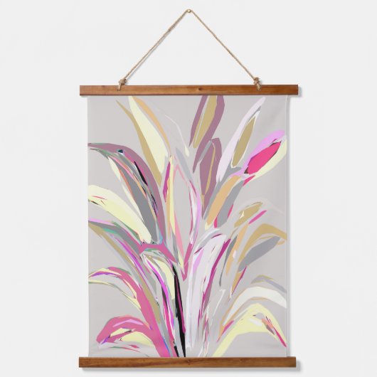 Abstrakte tropische Pflanze Vector Art Style Wandteppich Mit Holzrahmen (Vorderseite)