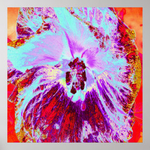 Abstrakte tropische Wasserblume und lila Hibiskusb Poster