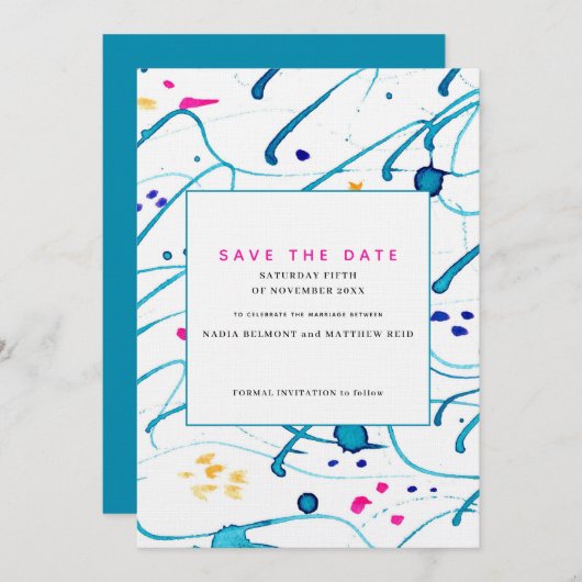 Abstrakte tropische Wellen Hochzeit speichern das Einladung (Vorne/Hinten)