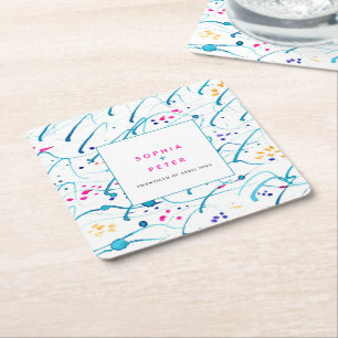 Abstrakte tropische Wellen Rosa Aqua-Orange Hochze Rechteckiger Pappuntersetzer