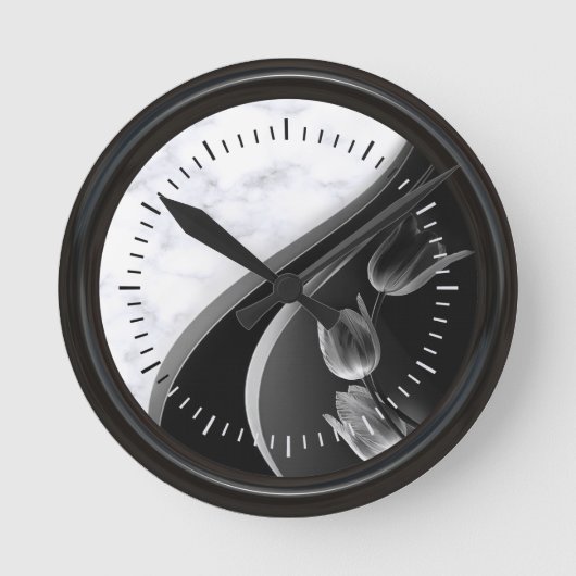 Abstrakte Tulips aus weißem Marmor Runde Wanduhr (Vorderseite)