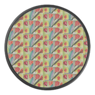 Abstrakte Tulips und Frühlingsblumen Eishockey Puck