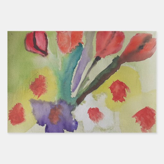 Abstrakte Tulips und Frühlingsblumen Geschenkpapier Set (Vorderseite)