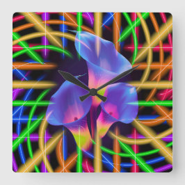 Abstrakte Tulpe Farbige Mystische Kunst  Quadratische Wanduhr