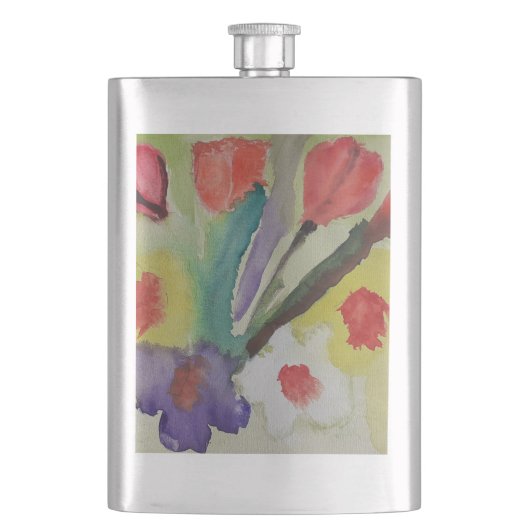 Abstrakte Tulpen & Frühlingsblumen Klassisch Flachmann (Vorderseite)