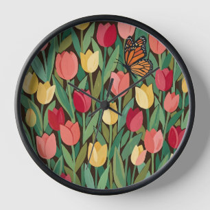 Abstrakte Tulpen-Garten-Schmetterling-Kunstuhr Uhr