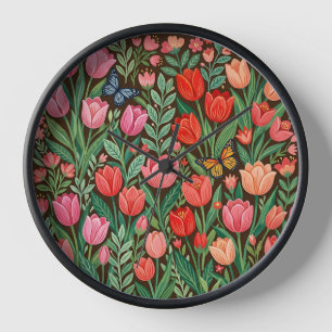 Abstrakte Tulpen Schmetterlinge Volkskunst Kunst U Uhr